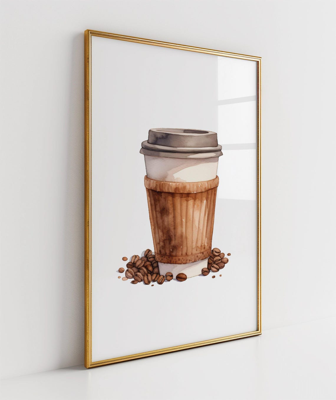 Watercolor Takeaway Coffee Cup Poster With Scattered Roasted Beans - Image 3