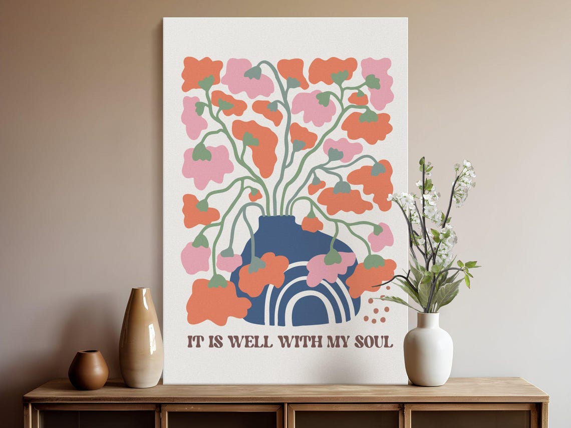 It Is Well With My Soul Abstract Floral Vase Retro Quote Poster - Image 5