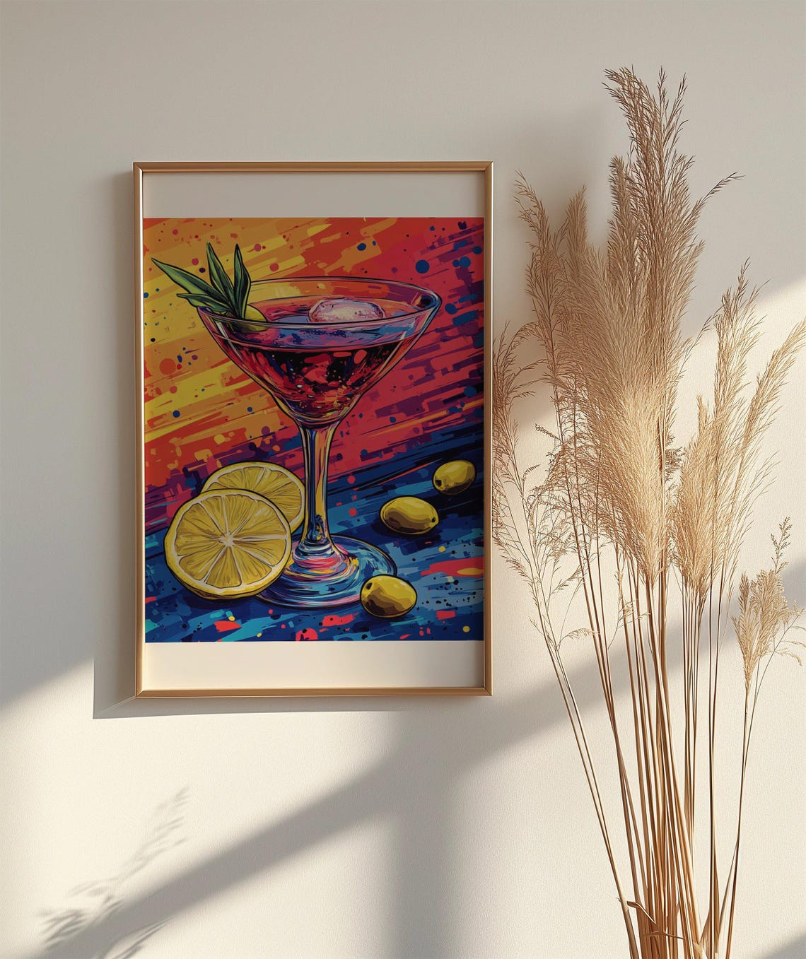 Pop Art Red Coupe Cocktail With Lemon Slices and Olives Poster - Image 2