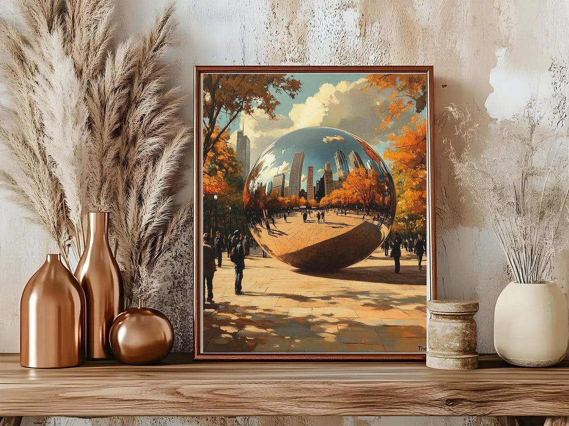 Chicago Cloud Gate Sculpture in Golden Autumn Light Art Poster - Image 5