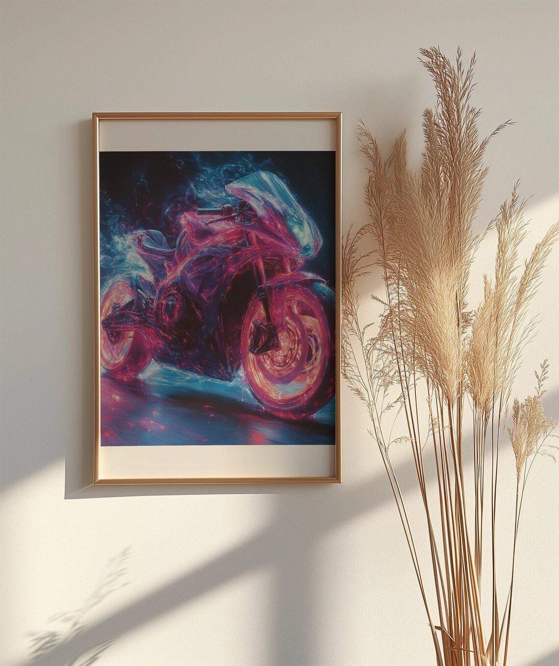 Neon Cyberpunk Motorcycle Poster Pink Blue Futuristic Electric Bike - Image 2