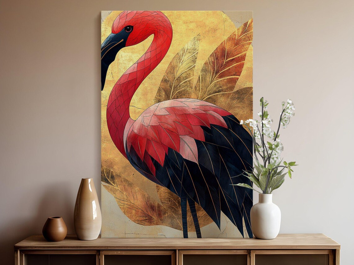 Elegant Flamingo Poster With Gold Accents and Textured Feathers - Image 5