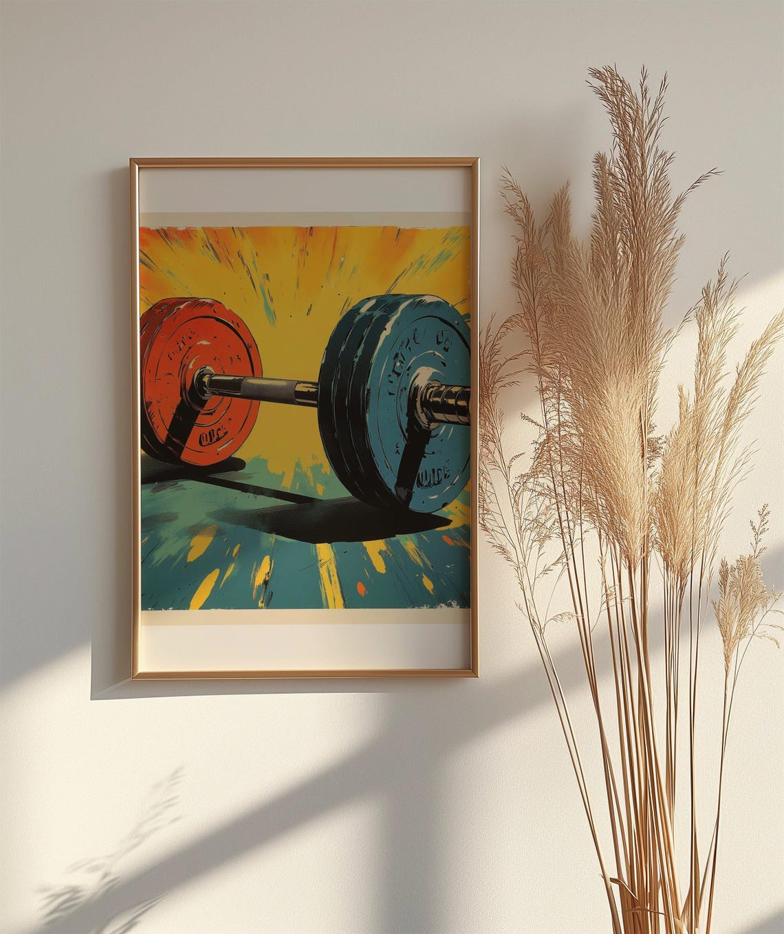 Colorful Pop Art Barbell With Red And Blue Plates Gym Poster - Image 2