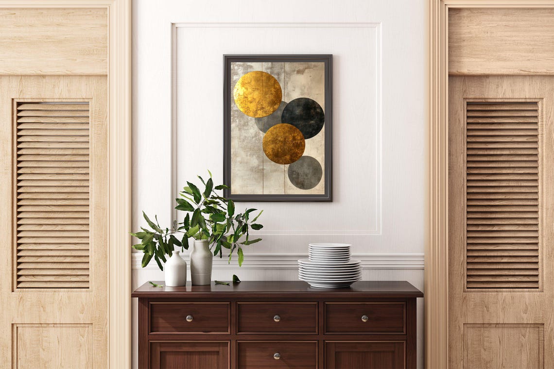 Modern Abstract Wall Art Geometric Circles Print Gold And Black Wall Dcor Minimalist Art Large Wall Art Contemporary Print Home Dcor - Image 2