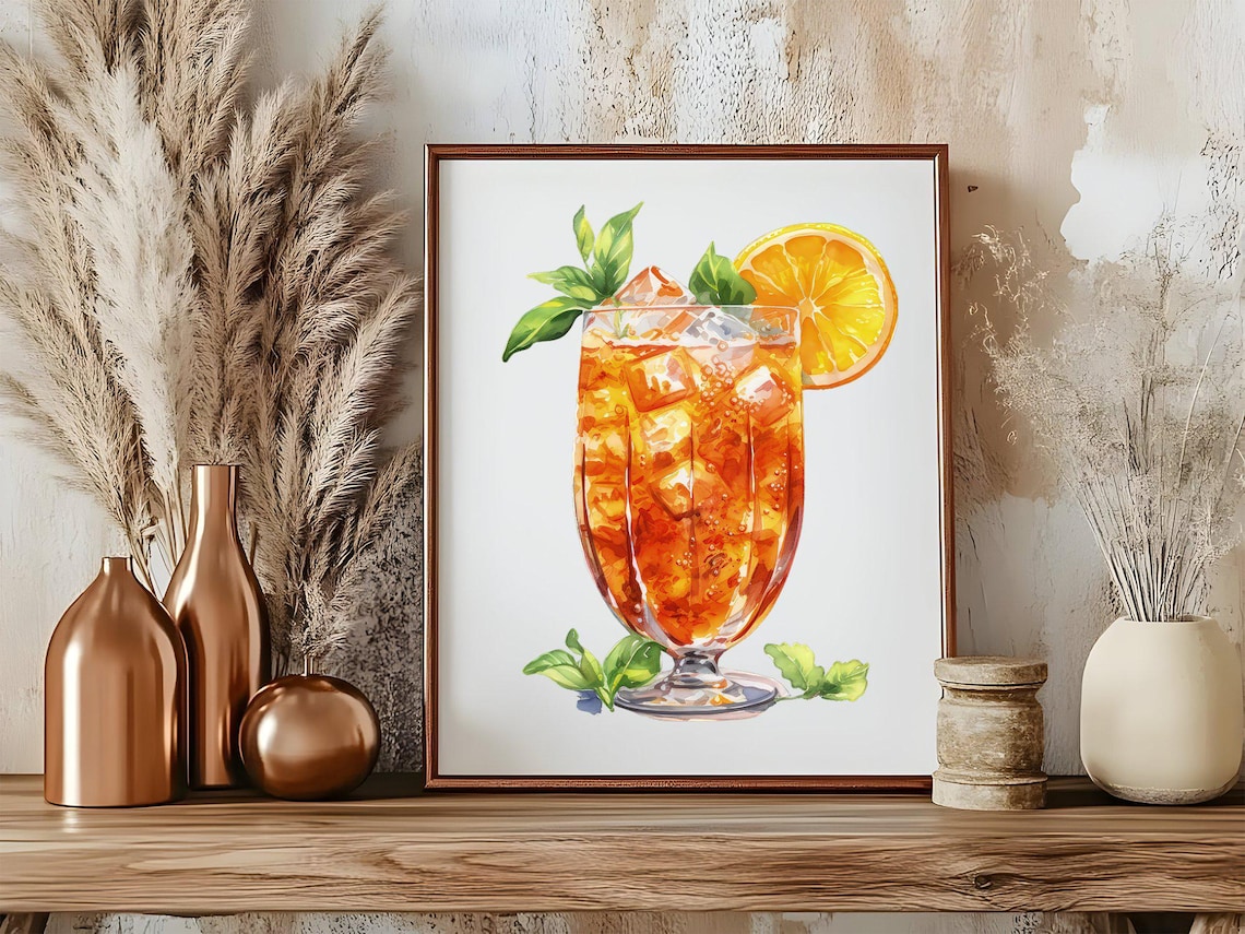 Iced Tea Glass With Lemon and Mint Summer Drink Watercolor Poster - Image 5