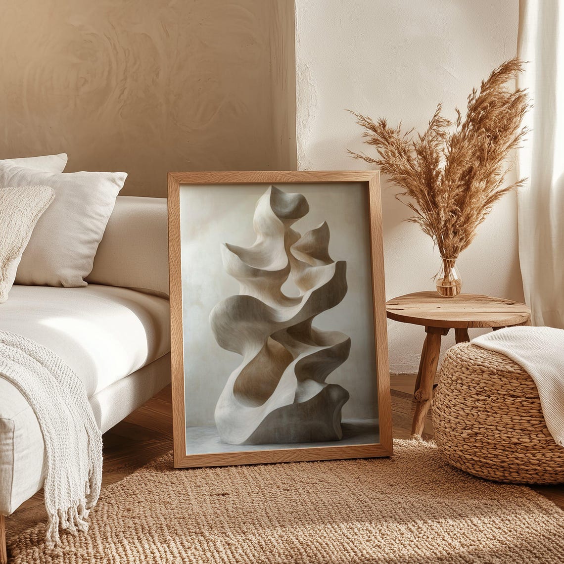 Minimalist Beige Abstract Sculpture Poster With Soft Flowing Curves - Image 4