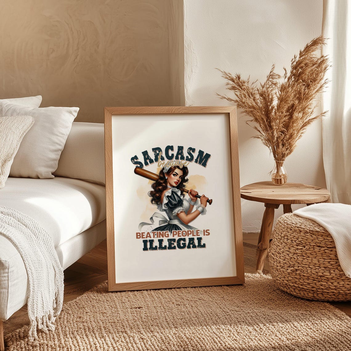 Sarcasm Because Beating People Is Illegal Pin-Up Girl With Bat Poster - Image 4