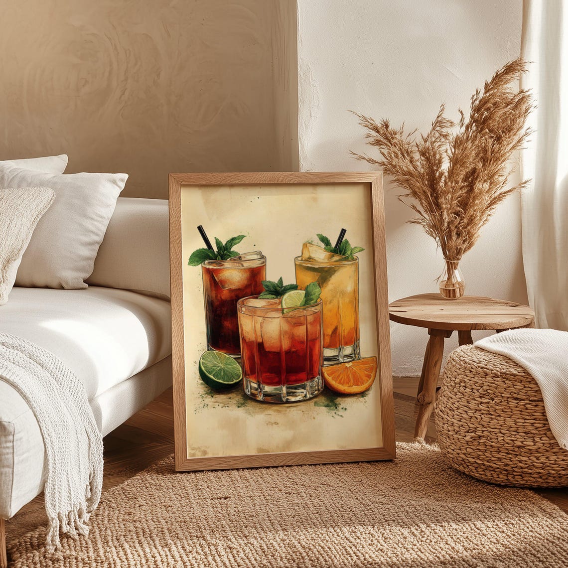 Watercolor Cocktail Poster With Three Glasses Mint Lime and Orange - Image 4