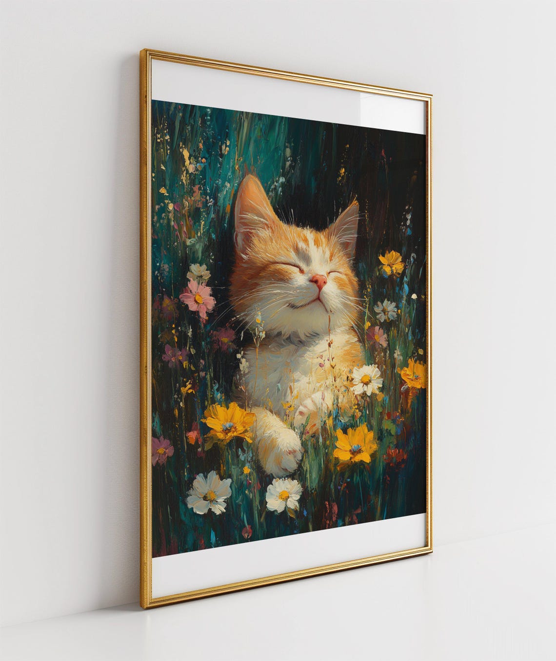 Happy Kitten Among Wildflowers Poster With Impressionist Style - Image 3