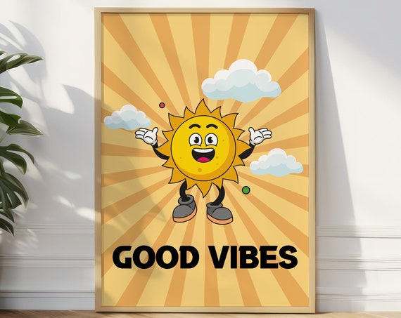Good Vibes Poster Retro Motivation Print Home Office School Quote Poster Classroom Poster