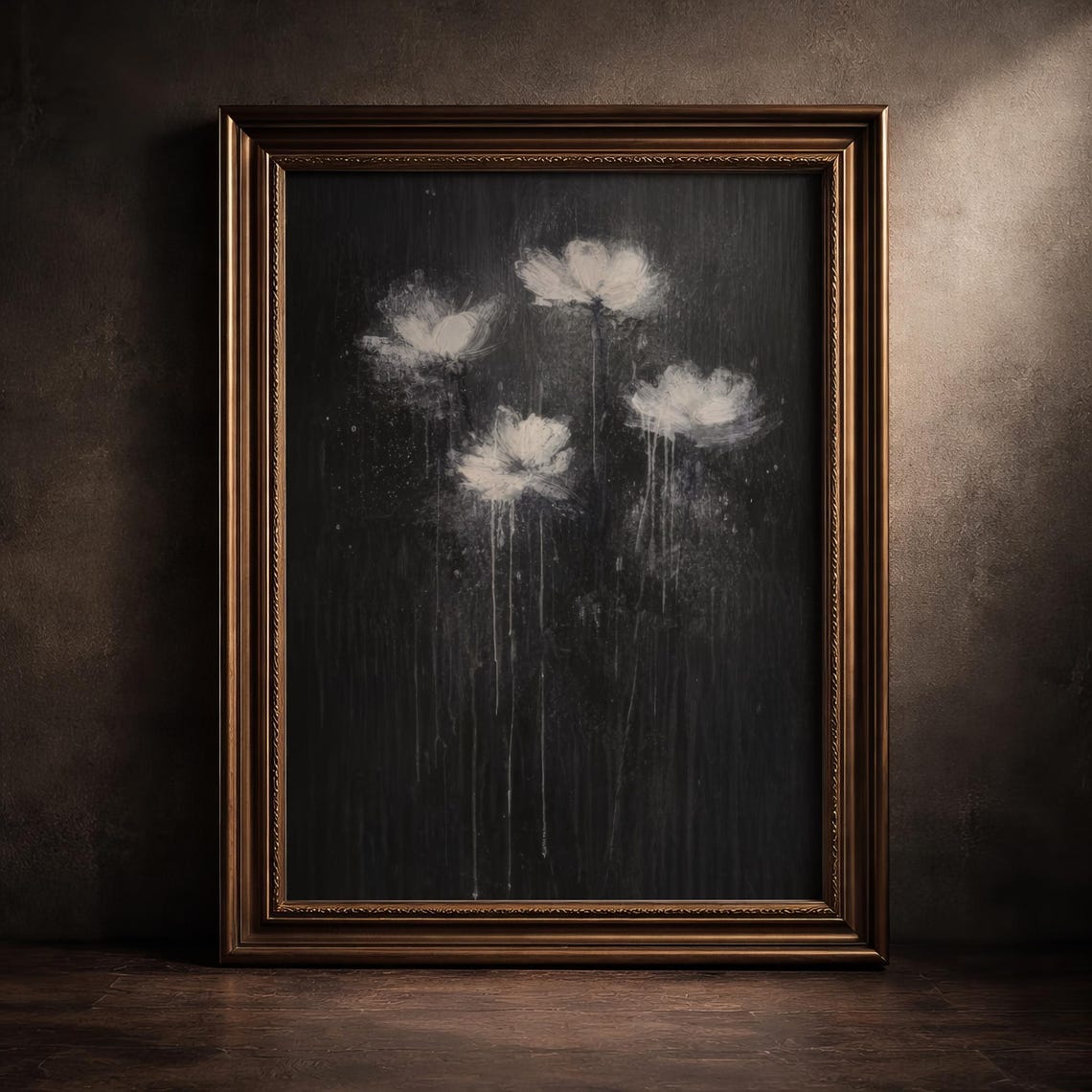 White Lily On Black Gothic Botanical Dramatic Oil Painting Poster