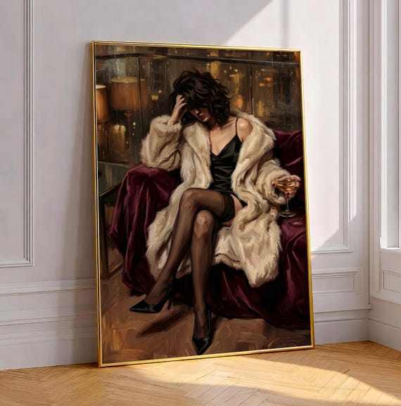 Moody Fashion Woman Painting, Elegant Wall Art Print