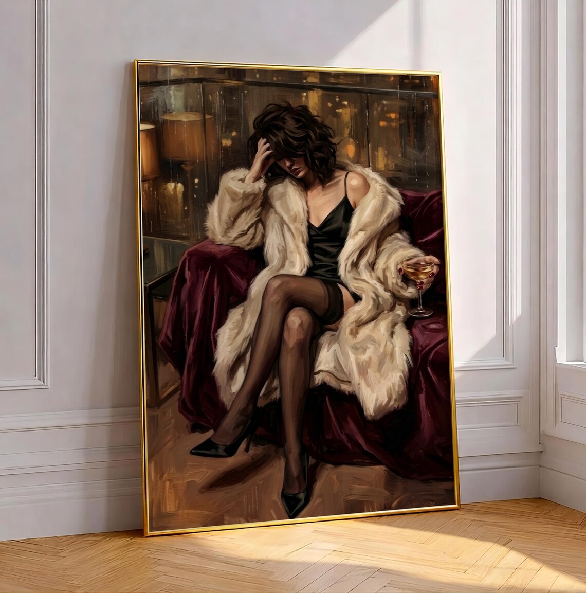 Moody Fashion Woman Painting, Elegant Wall Art Print