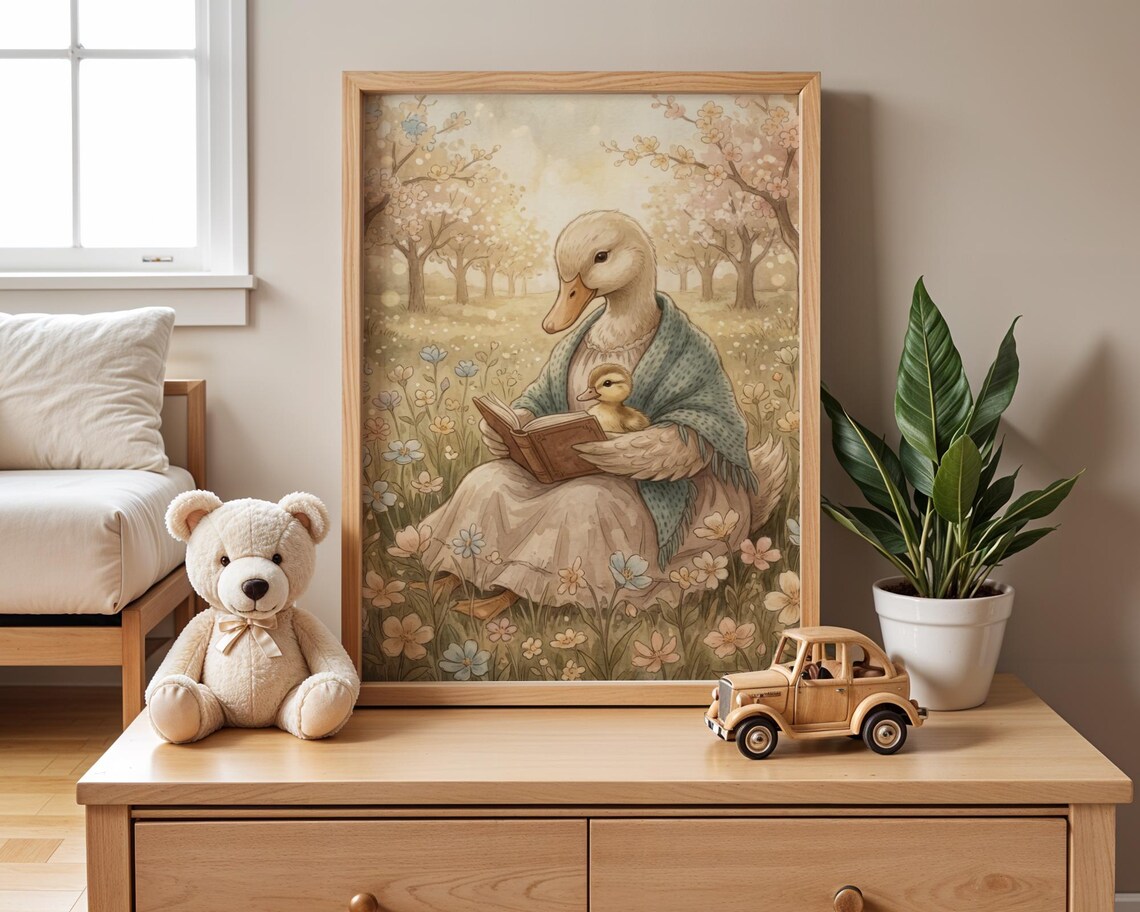 Mama Goose Reading Storytime Meadow Storybook Nursery Wall Art