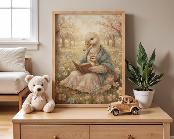 Mama Goose Reading Storytime Meadow Storybook Nursery Wall Art