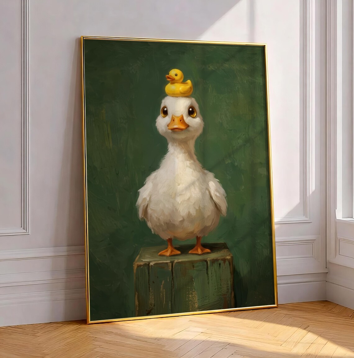 Funny White Duck Art Print, Vintage Farmhouse Decor
