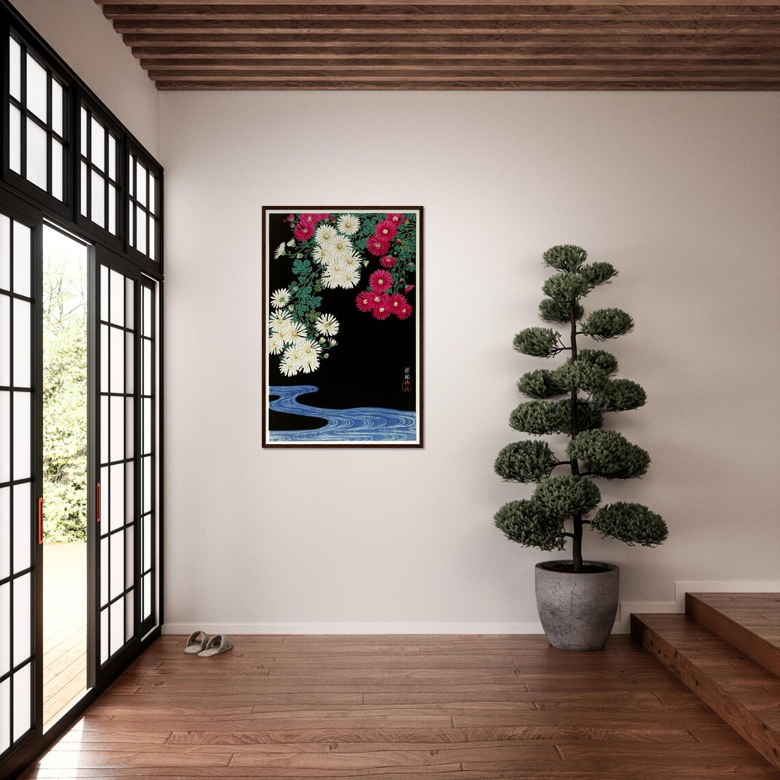 Ohara Koson Chrysanthemums, Vintage Woodblock Print - Image 2