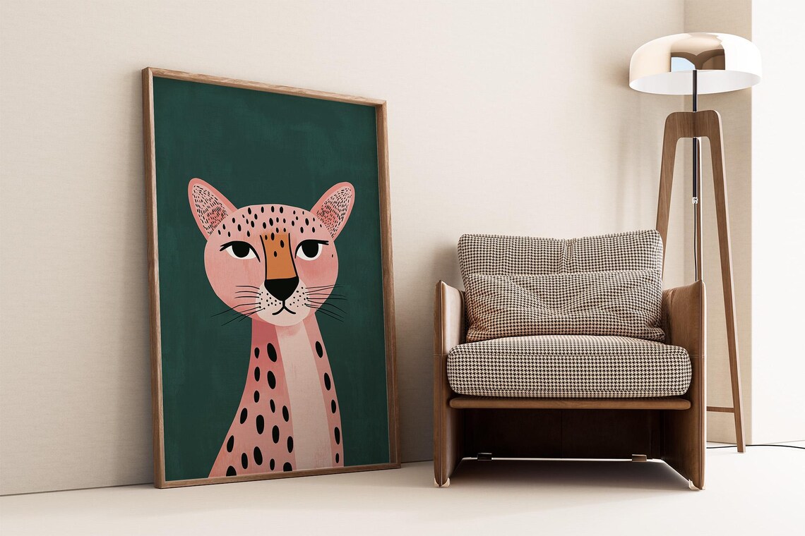 Pink Cheetah Art Print, Modern Safari Nursery Decor