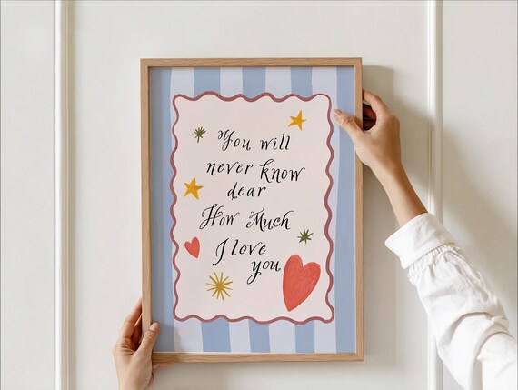 How Much I Love You Print Nursery Wall Art Loving Quote Blue Stripe Decor Whimsical Kids Room Poster Lullaby
