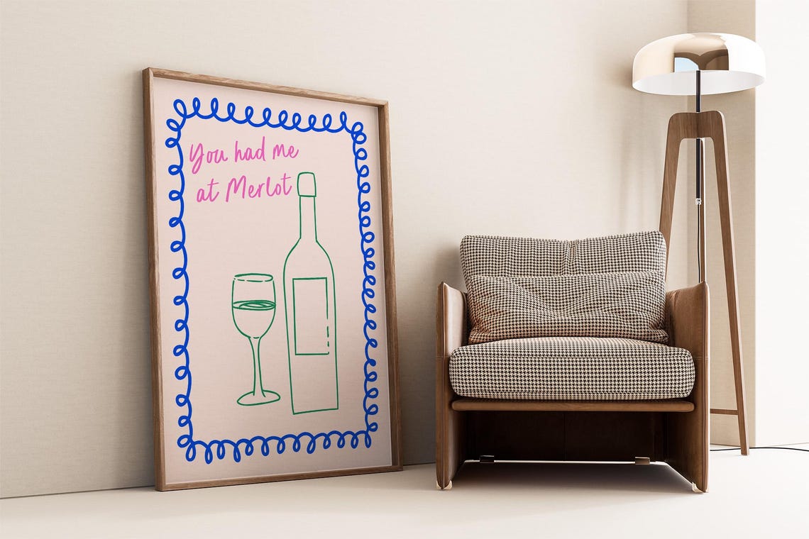 You Had Me at Merlot Funny Wine Quote Kitchen and Bar Decor Poster
