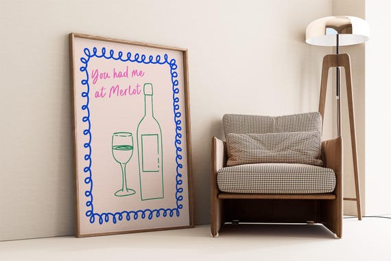 You Had Me At Merlot Print Funny Wine Wall Art Minimalist Kitchen Bar Decor Humorous Quote Lover Gift Quirky Restaurant