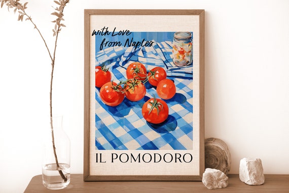 Retro Tomato Print Wall Art Trendy Kitchen Decor Italy Travel Food Illustration Poster