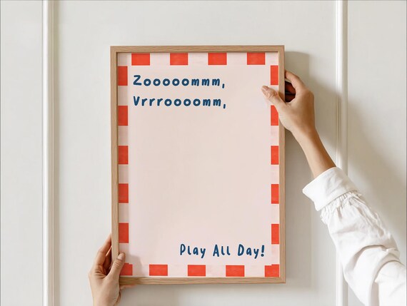 Zoom Vroom Play All Day Race Car Kids Room Super Fun Quote Poster