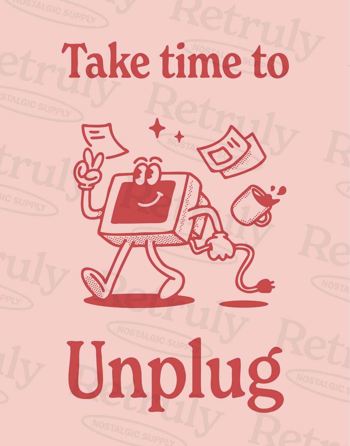 Take Time to Unplug Retro Computer Character Digital Detox Poster - Image 2