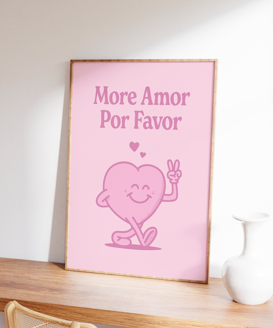 More Amor Por Favor Pink Retro Heart Mascot Love Quote Poster - Image 5