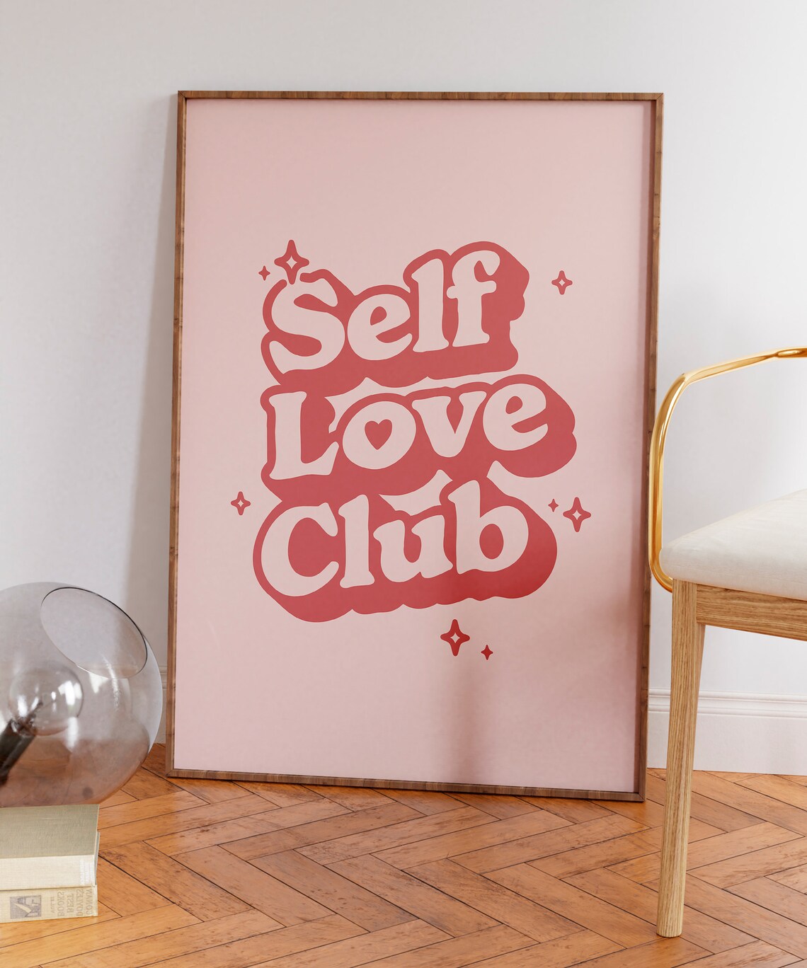 Self Love Club Coral Retro Bubble Lettering Affirmation Quote Poster - Image 5