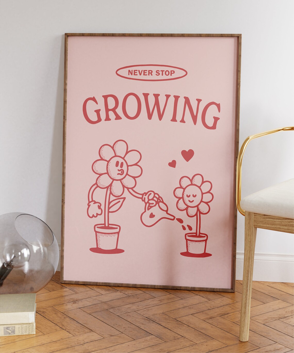 Never Stop Growing Pink Floral Inspirational Quote Motivational Poster - Image 5