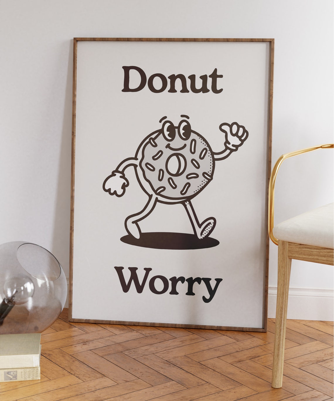 Donut Worry Black Monochrome Retro Donut Mascot Fun Art Poster - Image 5