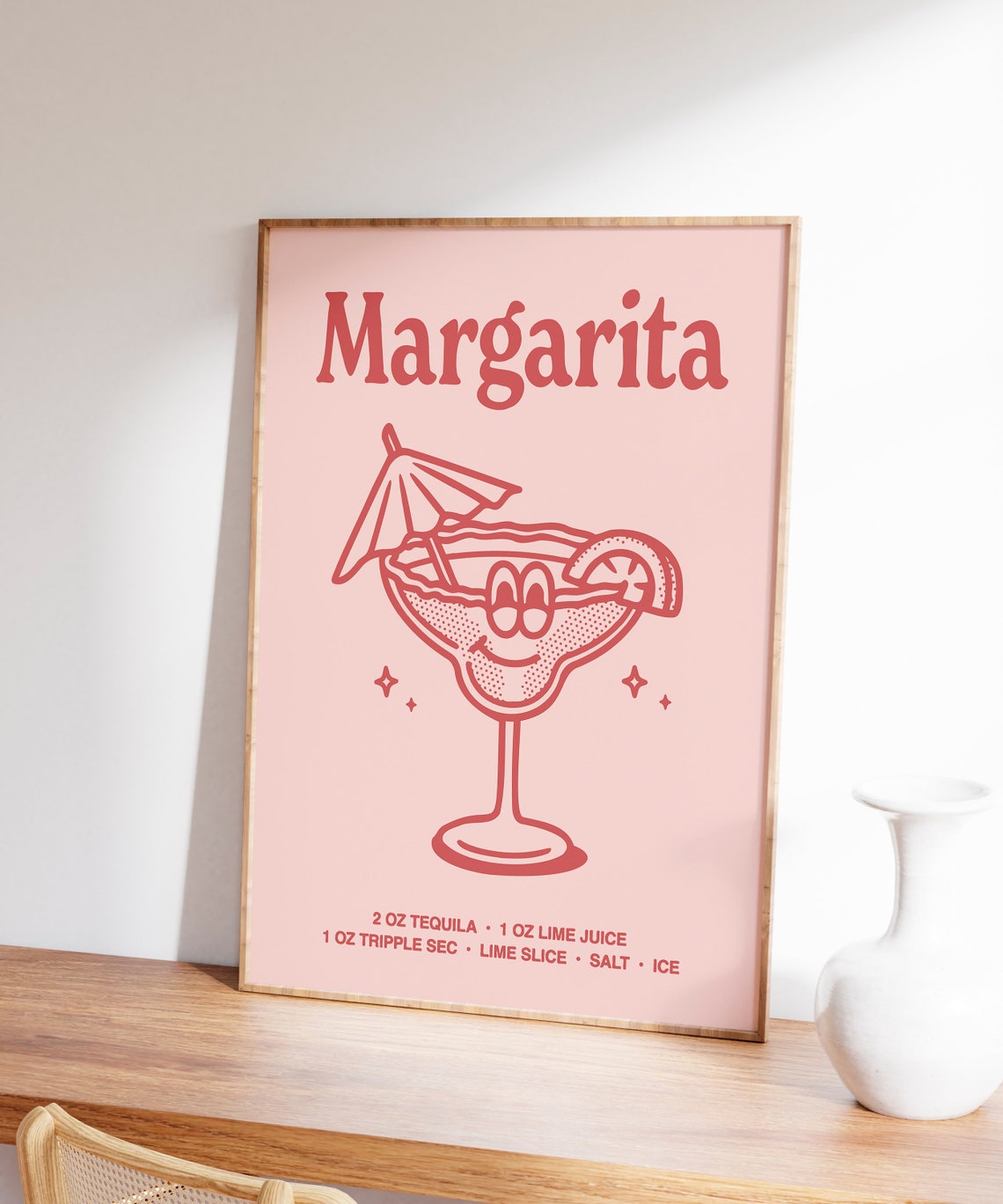 Margarita Cocktail Recipe Cute Pink Retro Bar Cart Kitchen Poster - Image 5