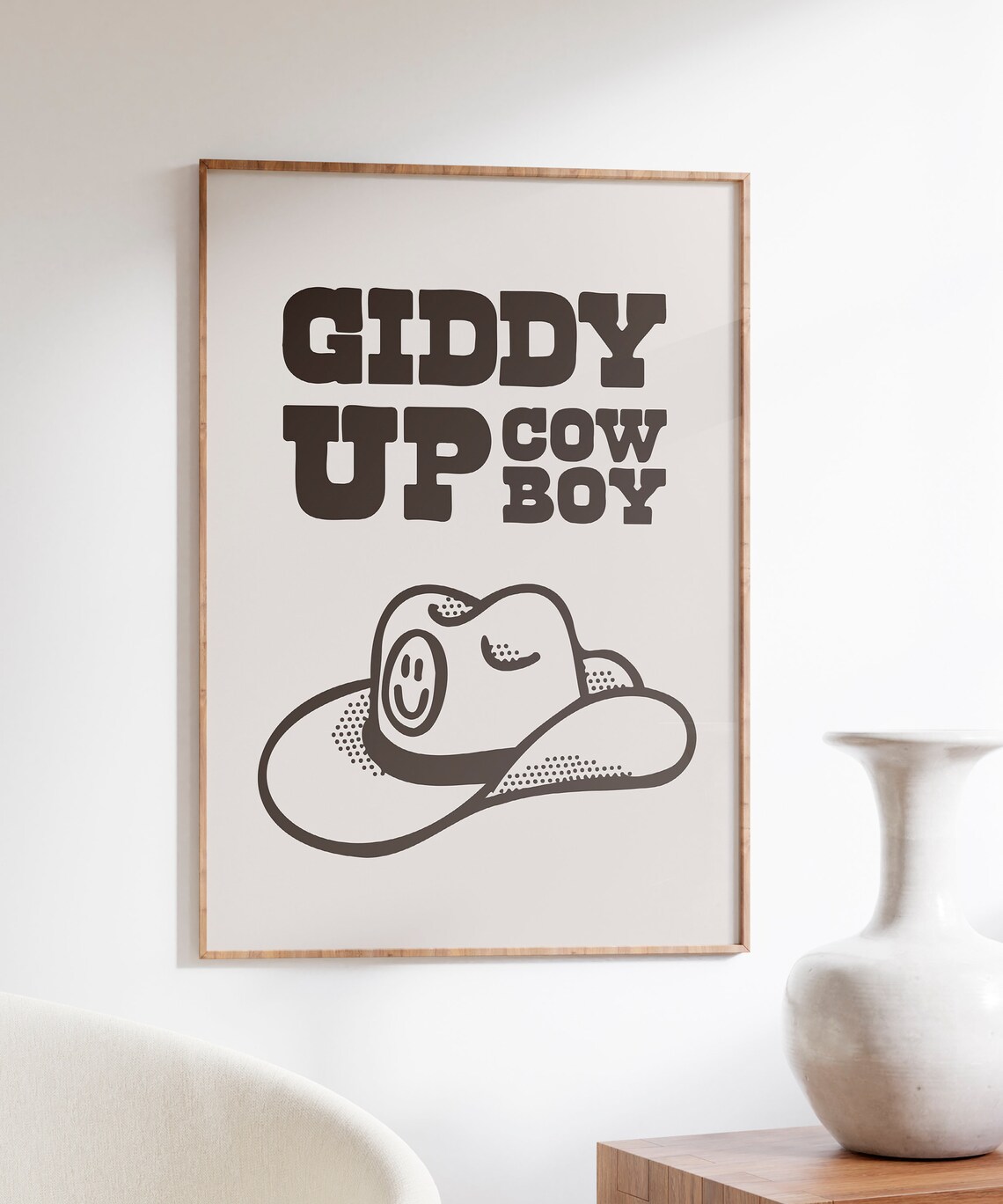 Giddy Up Cowboy Brown Smiling Cowboy Hat Retro Western Quote Poster - Image 4