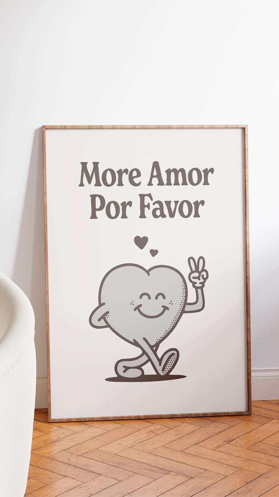 More Amor Por Favor Grey Happy Smiling Heart Retro Quote Poster - Image 2