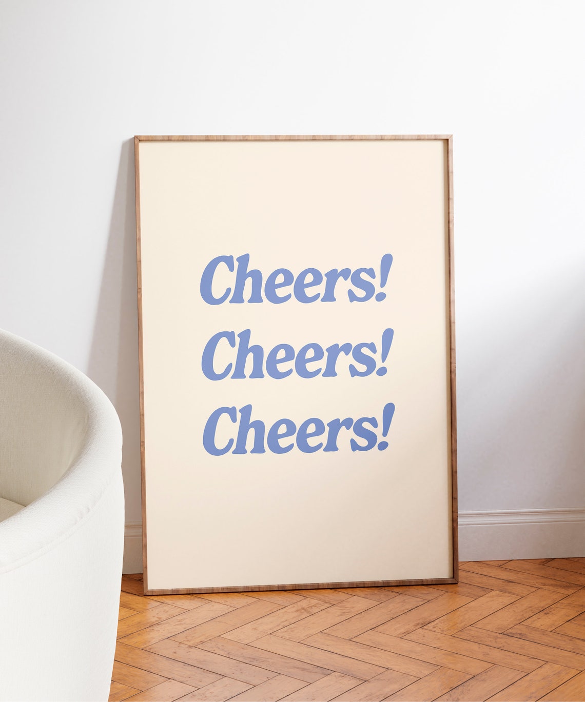 Cheers Cheers Cheers Blue Retro Typography Home Bar Party Poster - Image 3