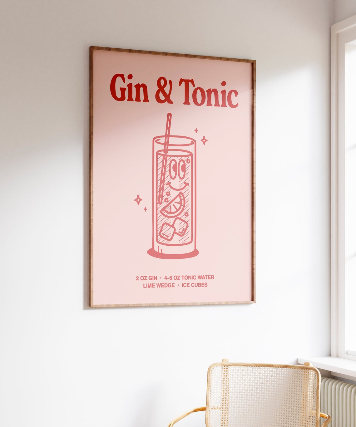 Gin And Tonic Recipe Retro Pink Cocktail Illustration Bar Cart Print - Image 4