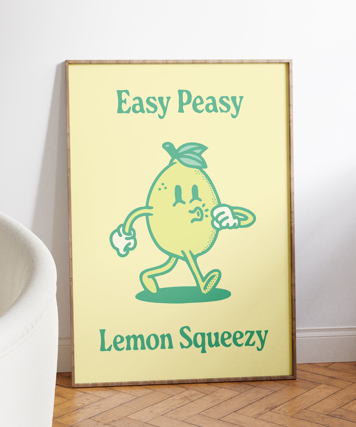 Easy Peasy Lemon Squeezy Retro Cute Lemon Character Quote Poster - Image 4