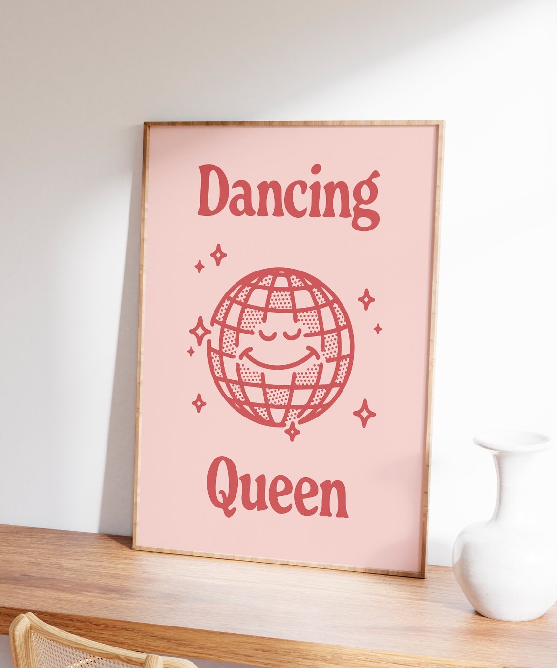 Dancing Queen Retro Disco Ball Pink Typography Quote Wall Art - Image 7