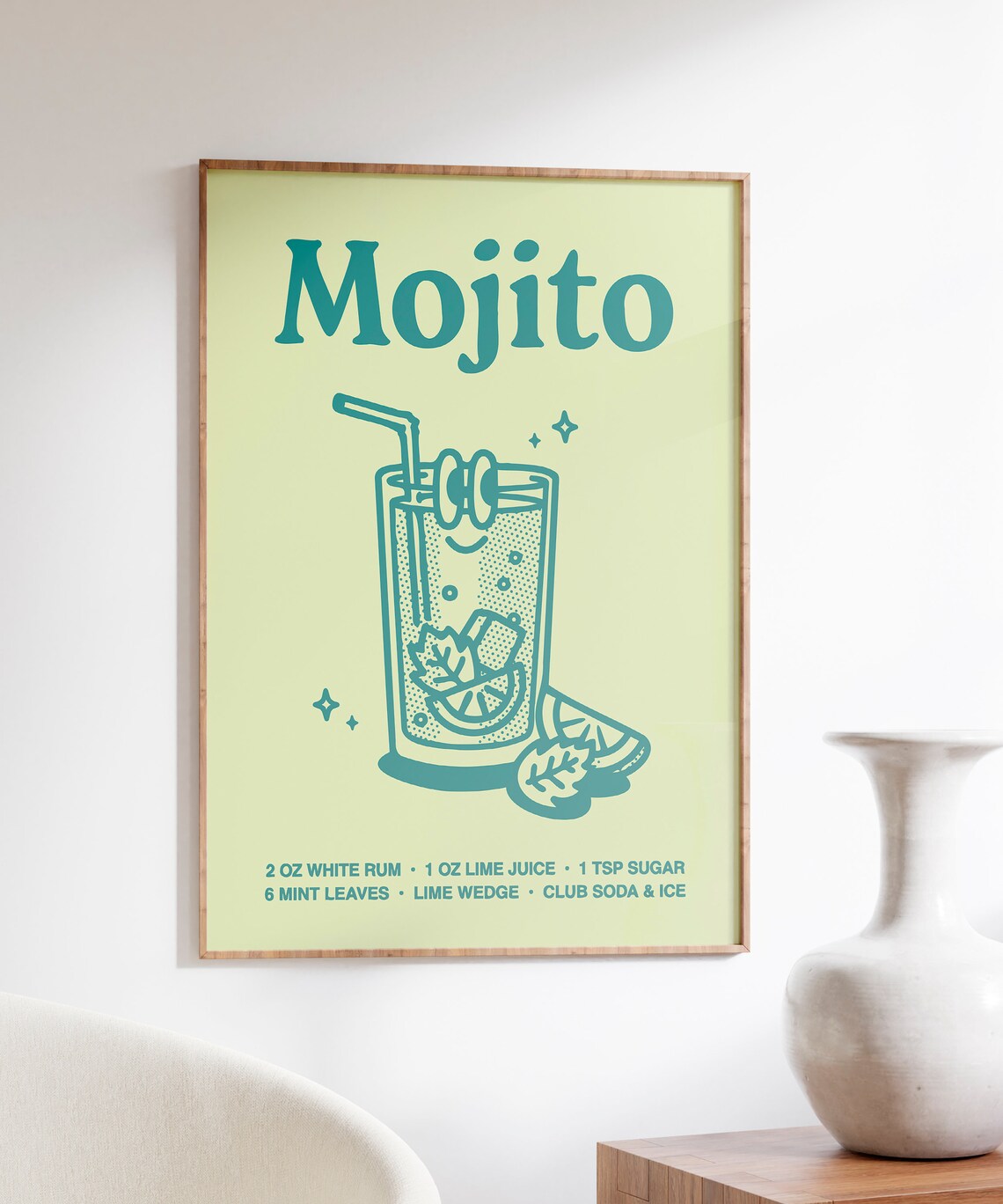 Mojito Cocktail Recipe Smiling Glass Retro Green Bar Cart Poster - Image 6
