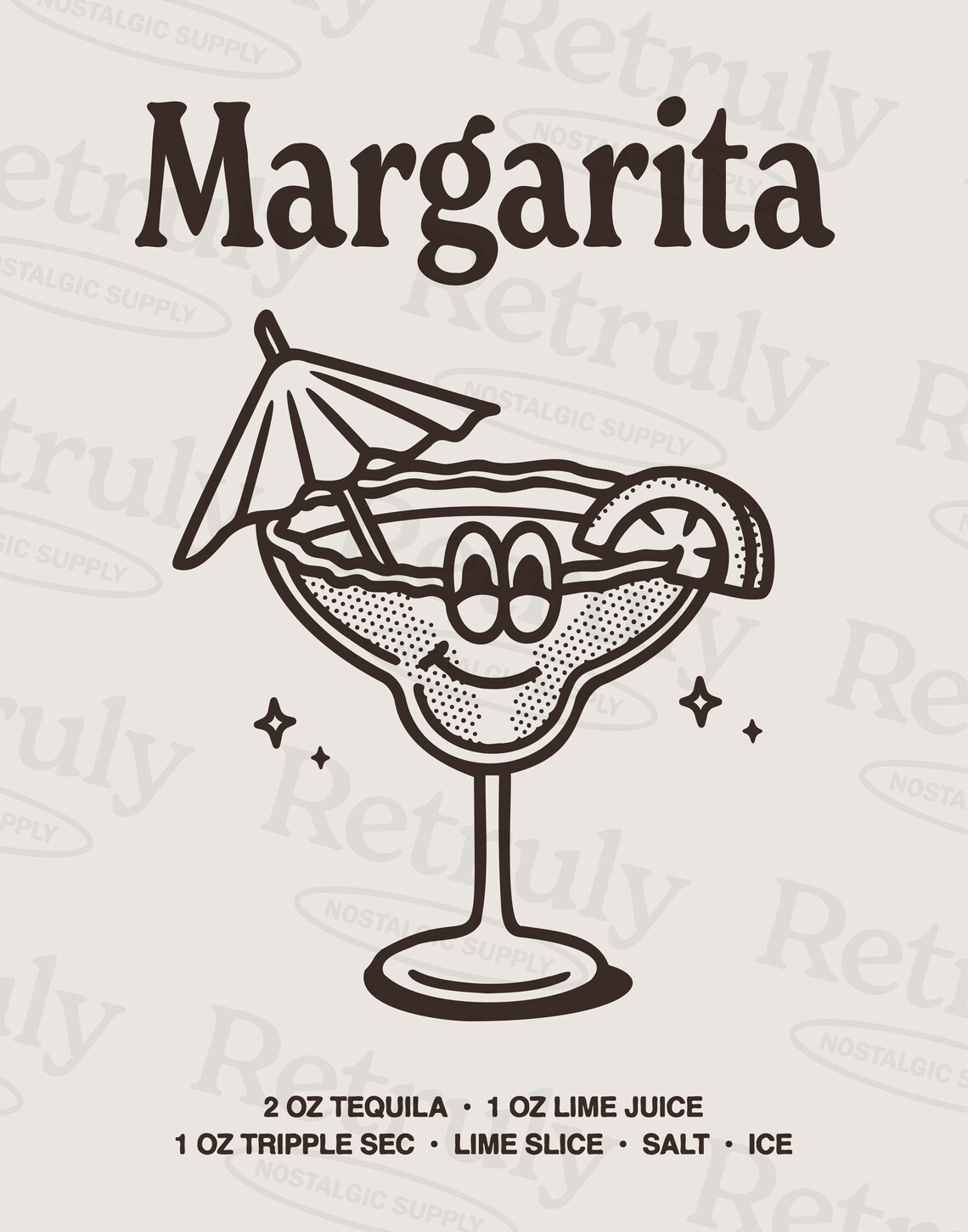 Margarita Cocktail Recipe Smiling Glass Retro Black Bar Poster - Image 2