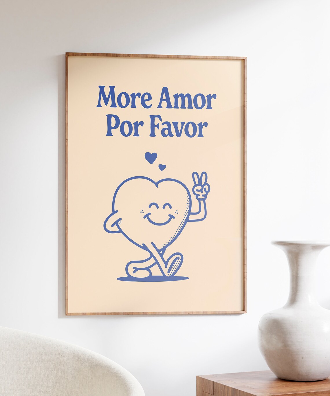 More Amor Por Favor Blue Smiling Heart Character Love Quote Poster - Image 4