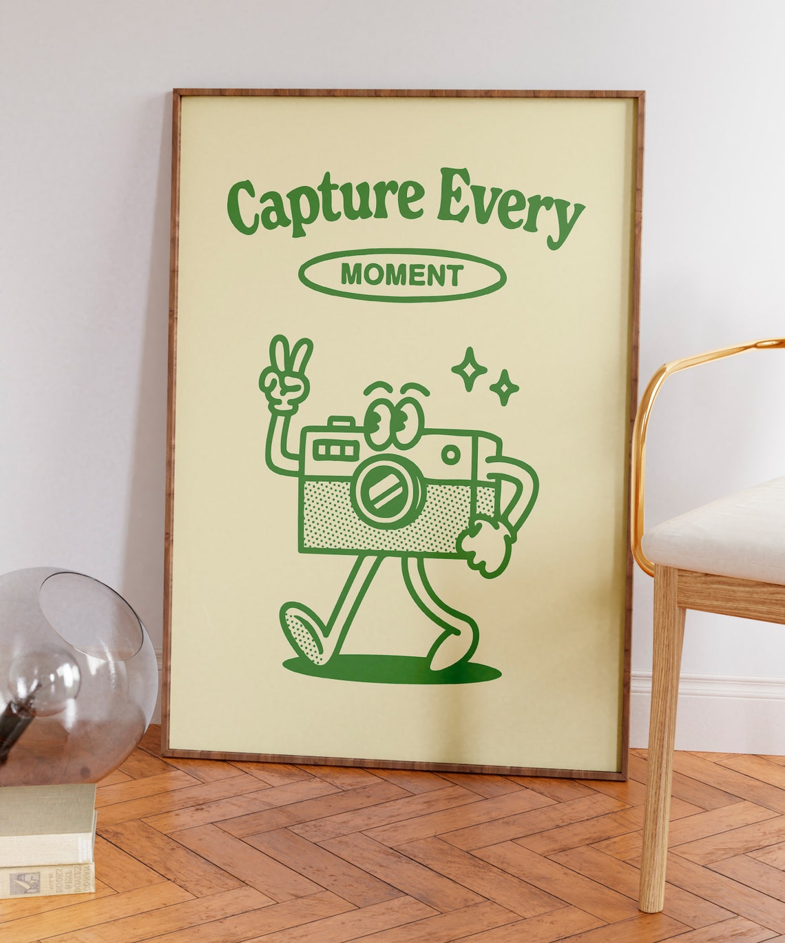Capture Every Moment Camera Mascot Green Retro Photography Poster - Image 5