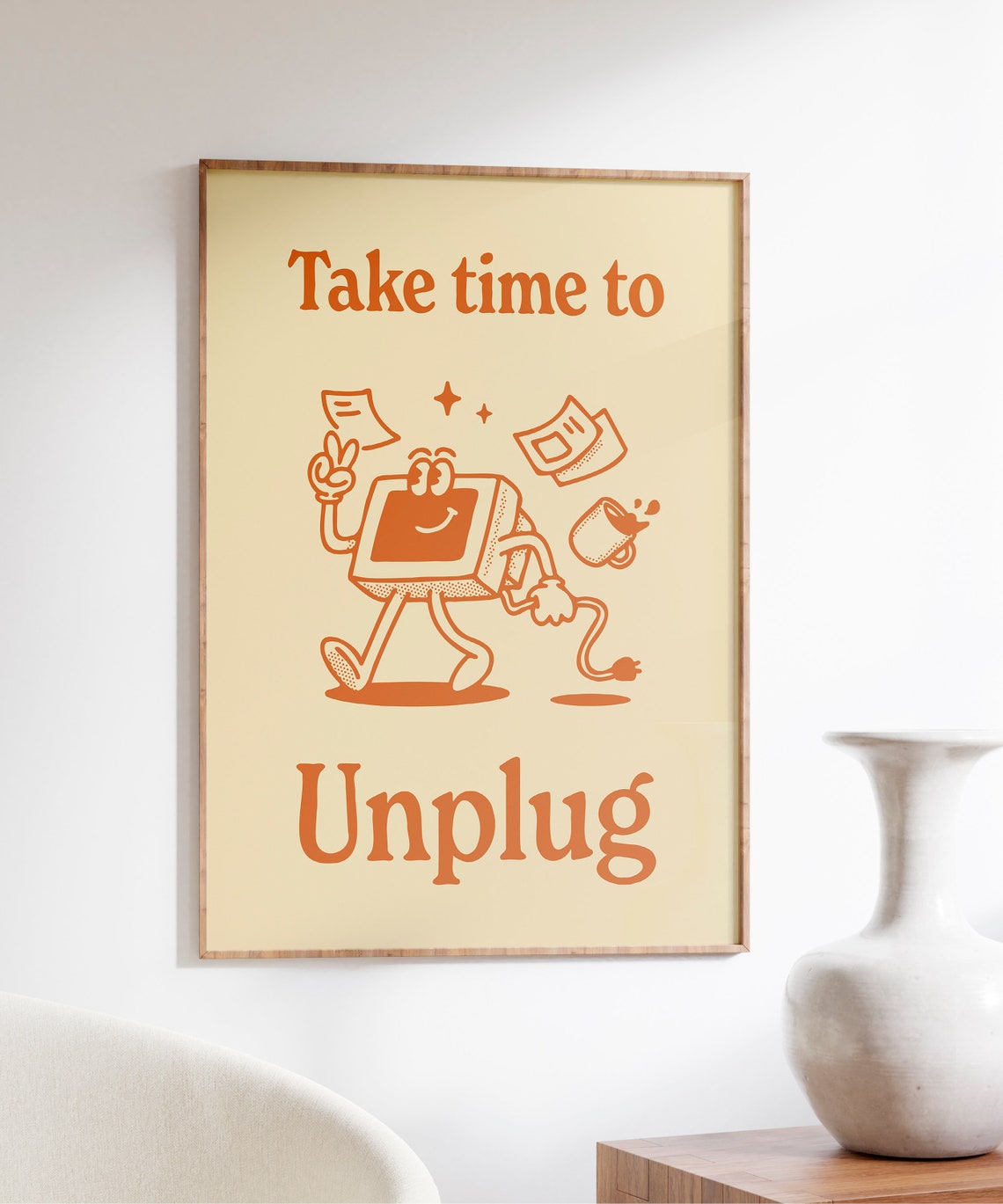 Take Time To Unplug Print Retro Quote Poster Encouraging Art Positive Mindset Wall Art Relaxation Print Printable Retro Poster - Image 4