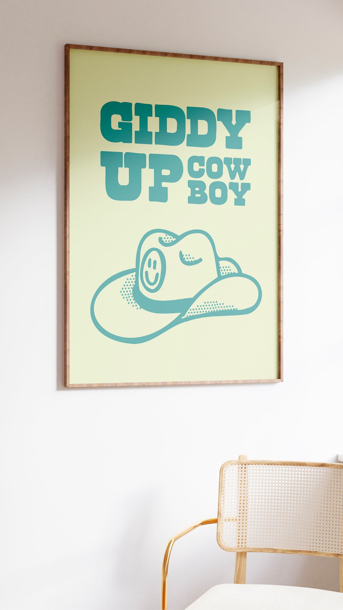 Giddy Up Cowboy Teal Smiling Cowboy Hat Retro Western Art Print - Image 2