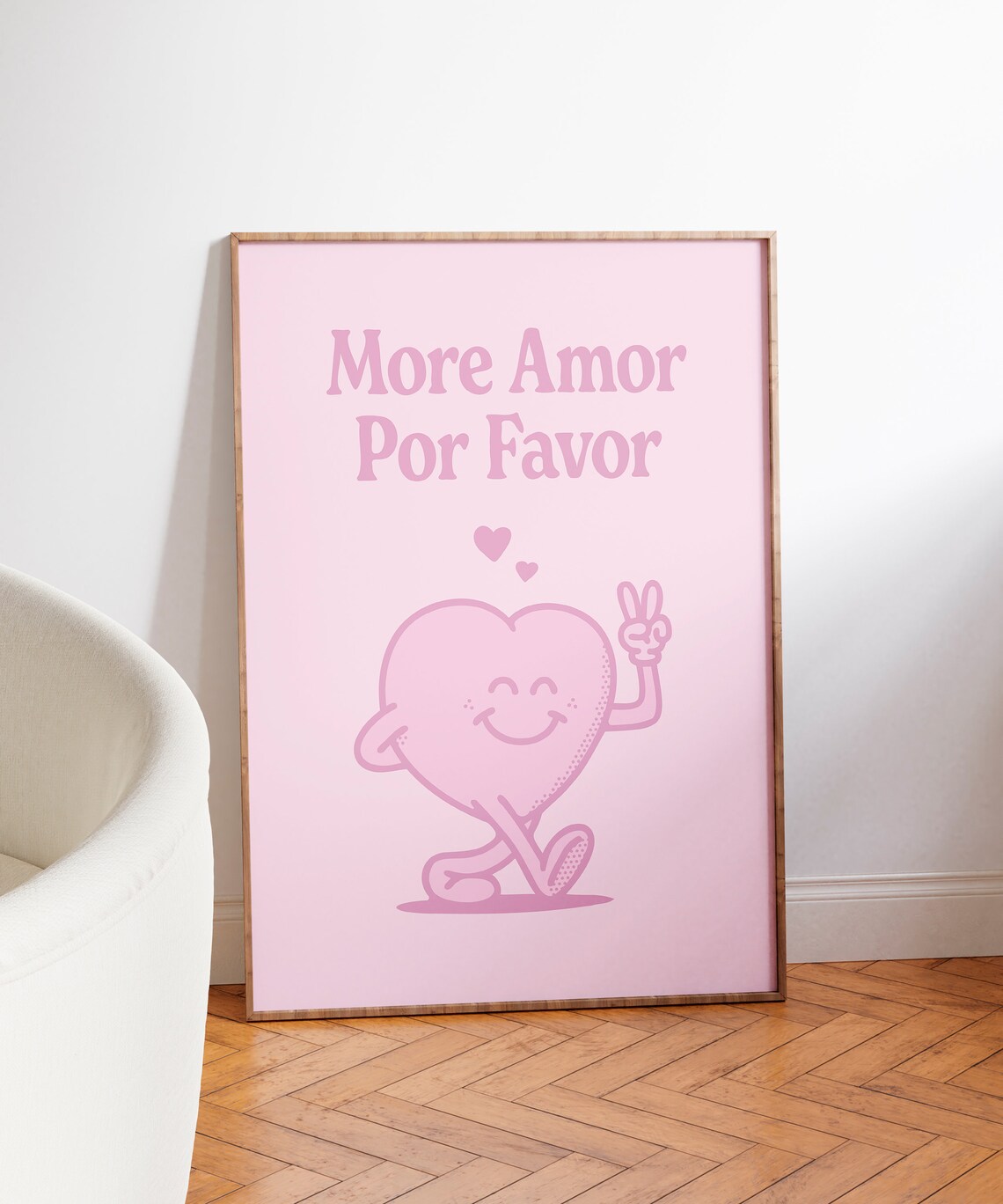 More Amor Por Favor Pink Retro Heart Mascot Love Quote Poster - Image 3