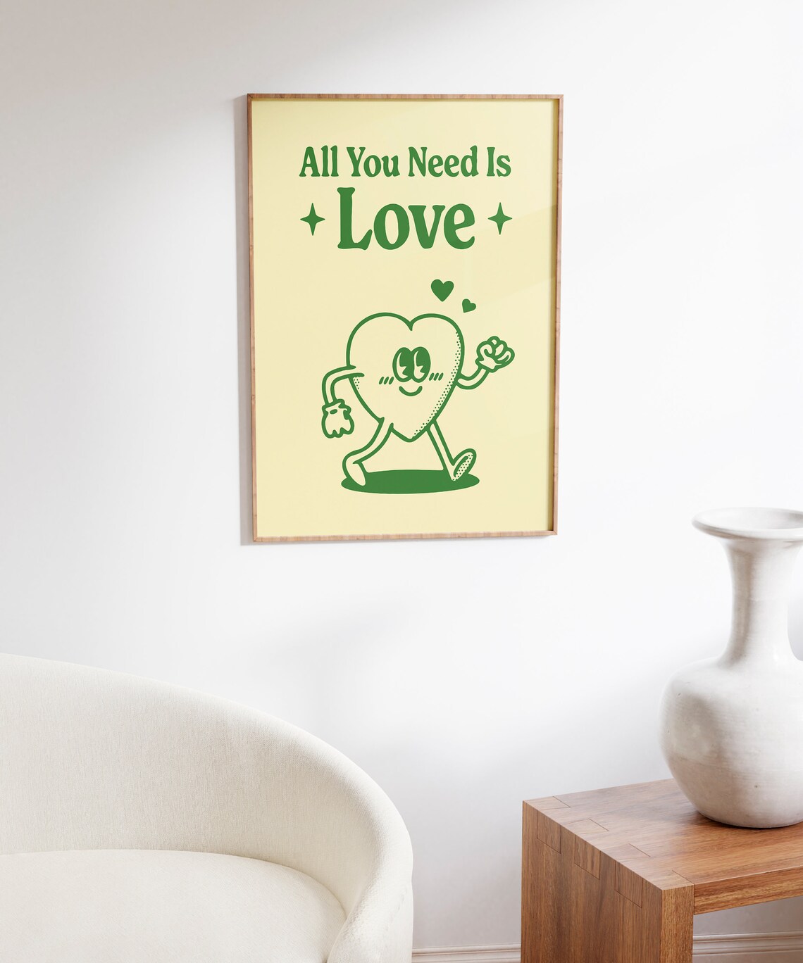 All You Need Is Love Cute Green Heart Retro Cartoon Quote Poster - Image 6