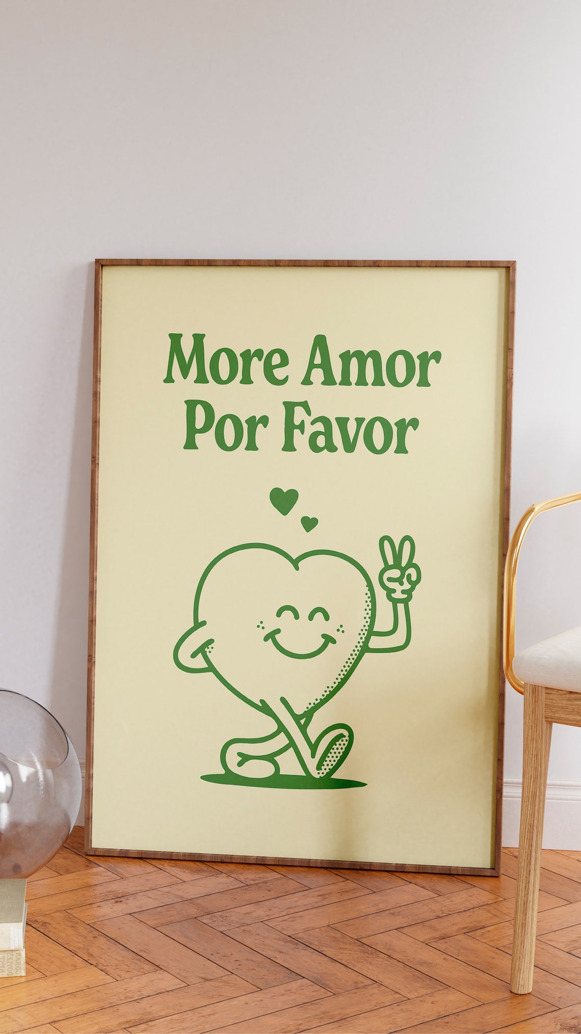More Amor Por Favor Retro Green Heart Positive Quote Cute Wall Art - Image 2