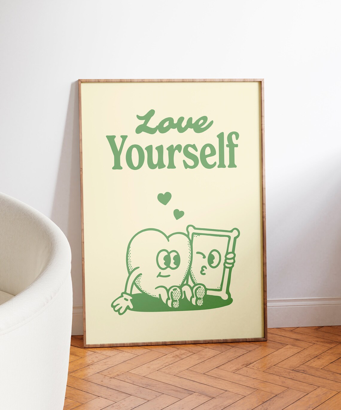 Love Yourself Print Selflove Poster Cute Retro Illustration Aesthetic Green Print Trendy Wall Art Gallery Wall Print Retro Art - Image 3