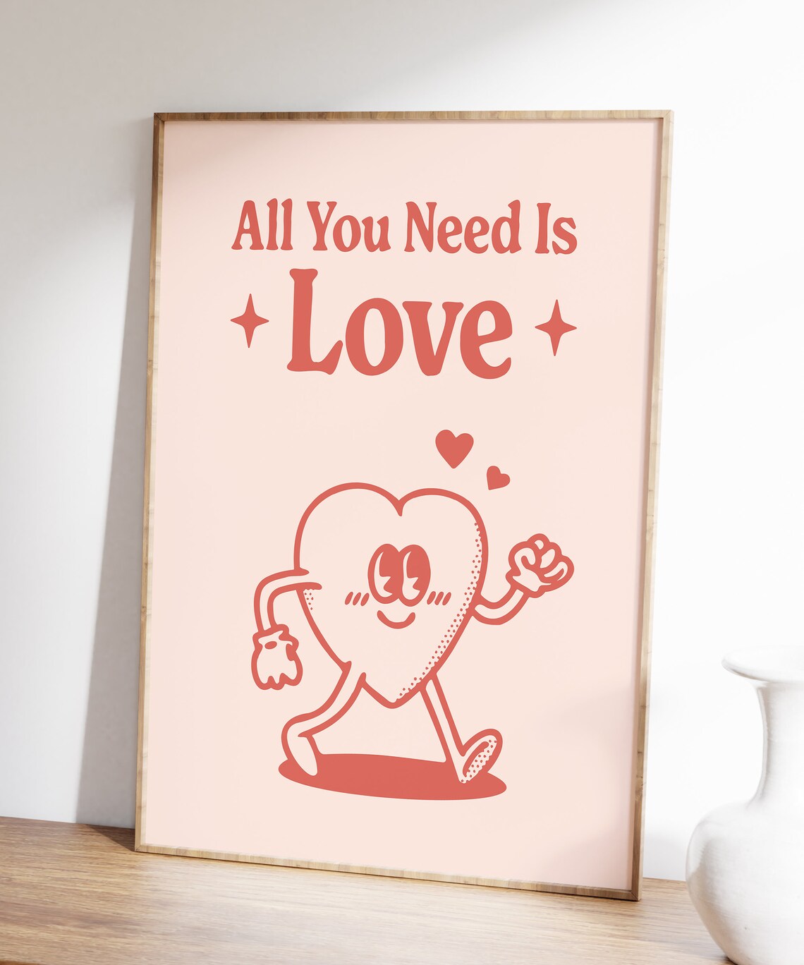 All You Need Is Love Pink Heart Retro Character Quote Poster - Image 3